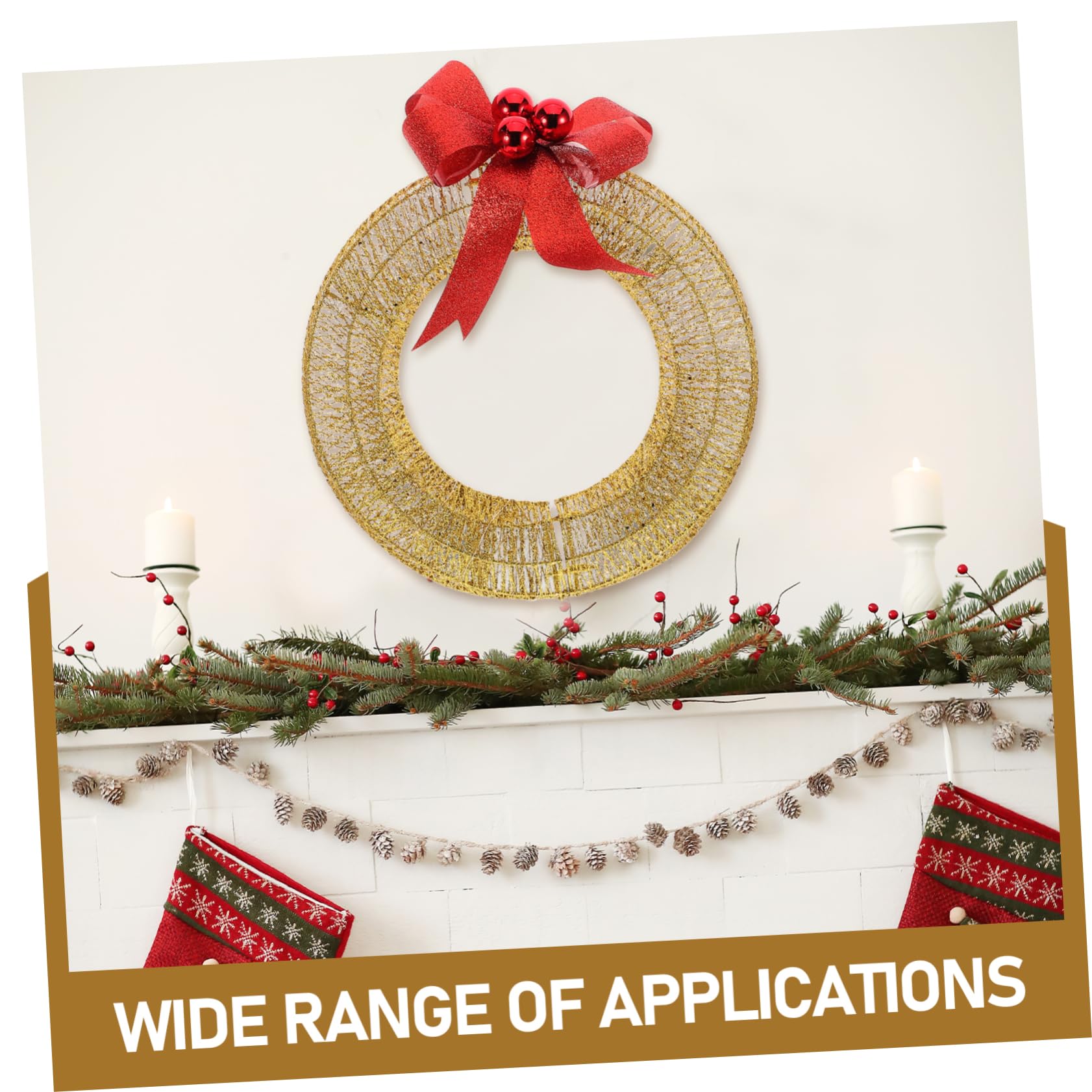 Zerodeko Festlicher Künstlicher Weihnachtskranz mit LED Beleuchtung und Goldener Schleife Metallisches Design Installieren Weihnachtsdekoration für Wohnzimmer und Feiertage