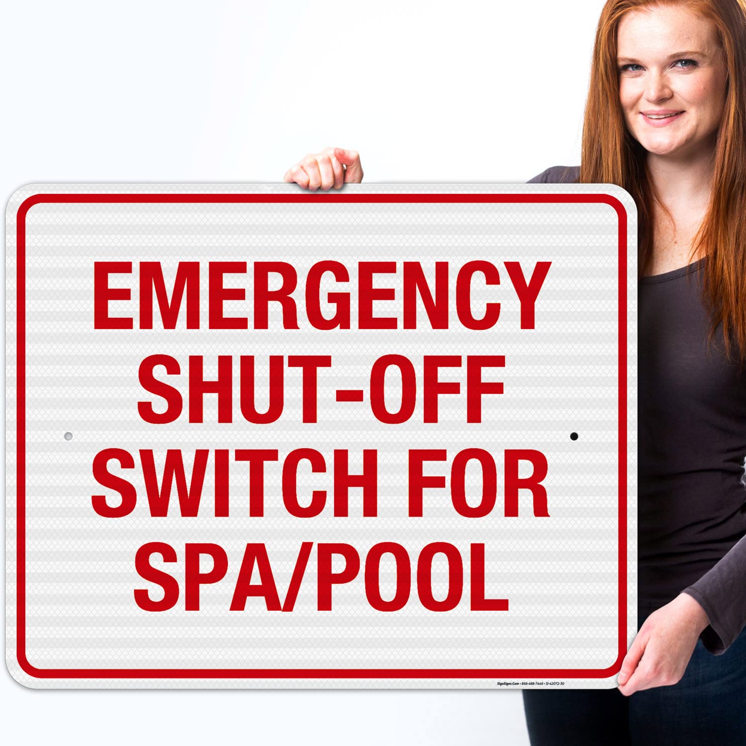 Emergency Shut Off Switch Sign, Pool Sign, 24x30 Inches, 3M EGP Reflective .080 Aluminum, Fade Resistant, Made in USA