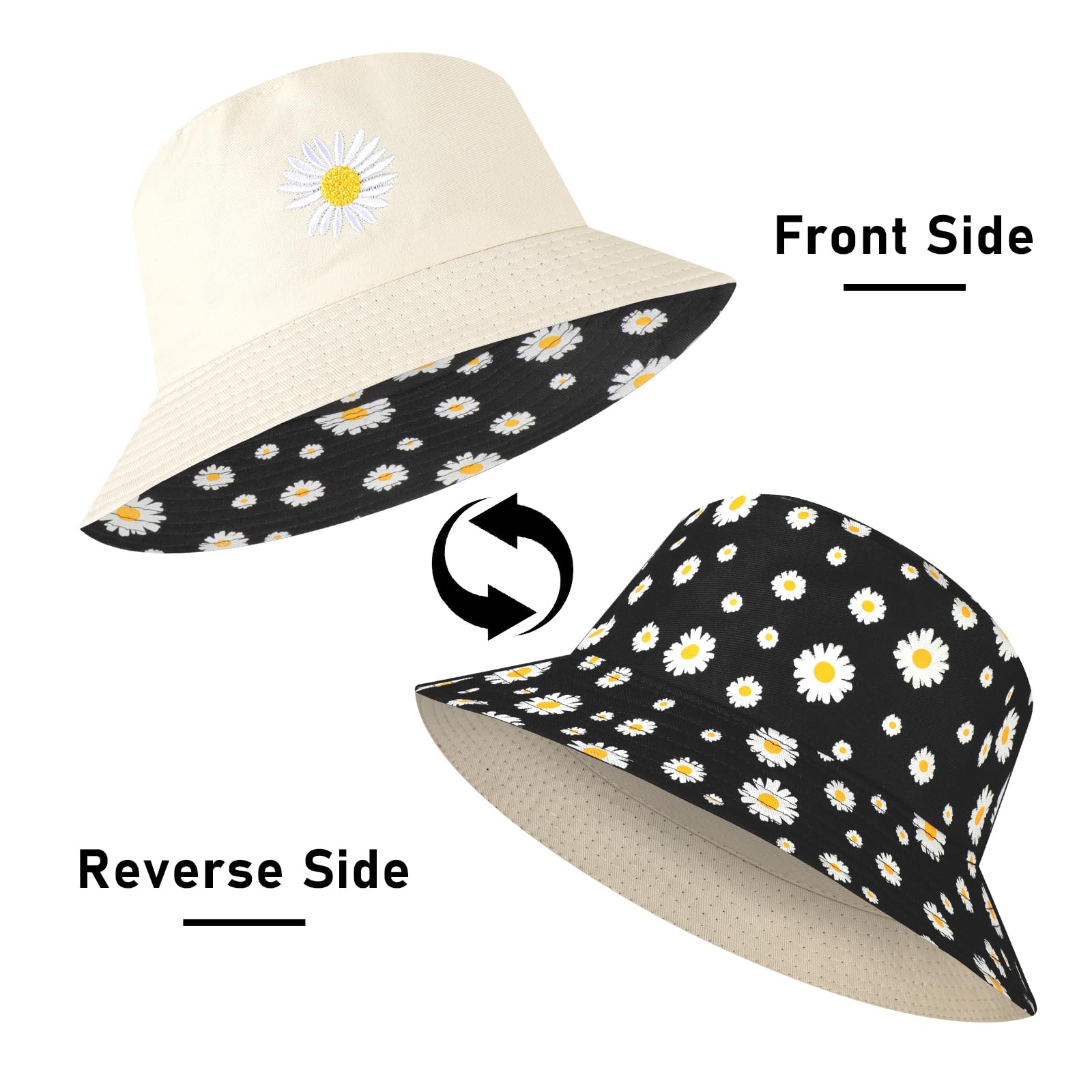 Mujer Algodón Sombrero de Pescador Reversible Bucket Hat, Protección UV Sombrero de Sol Ligera al Aire Libre Gorra de Pesca, Plegable Gorros de Verano de Playa para Excursionismo Cámping Viaje