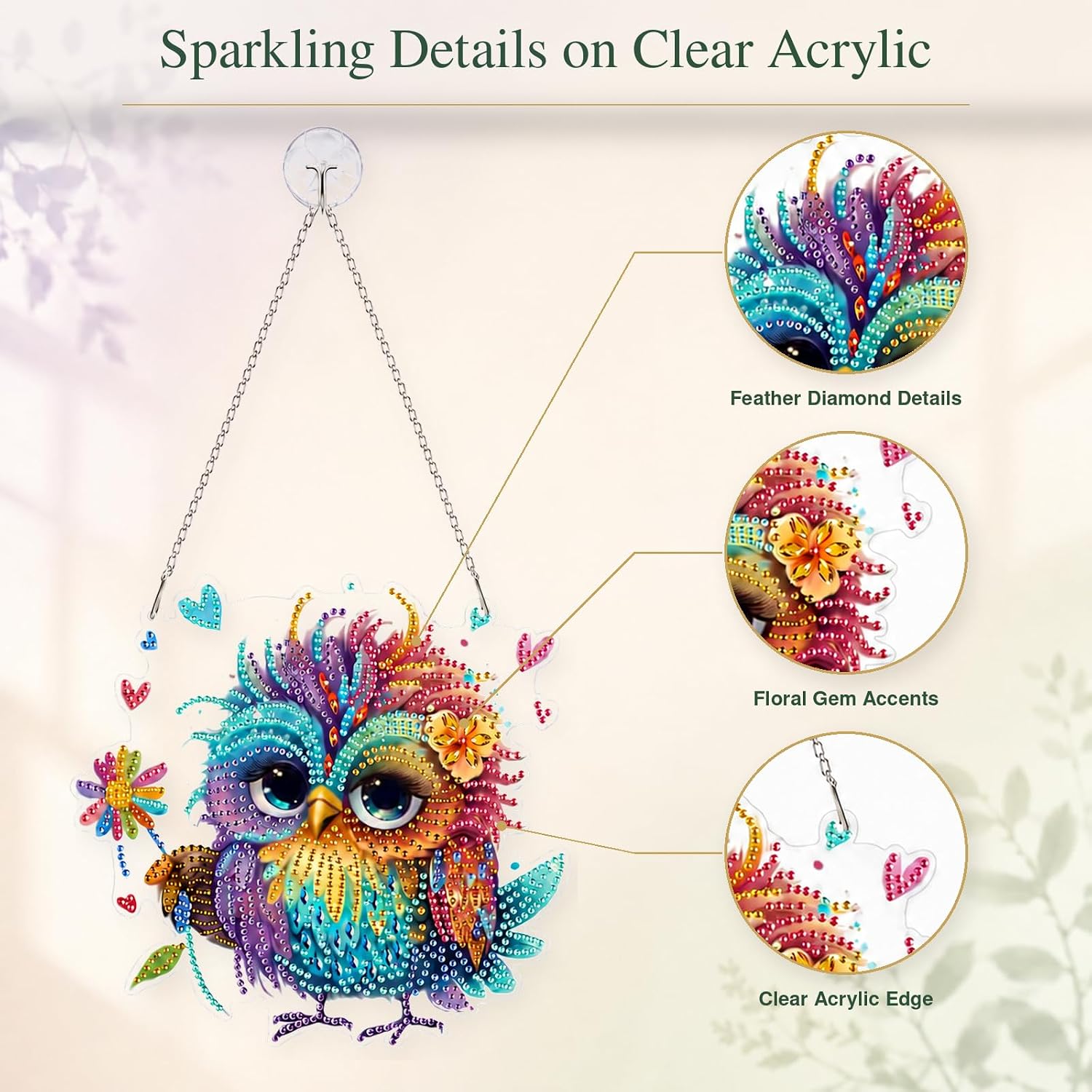 pudinbs Owl Diamond Art Kits for Adults, Acrylic Hanging Suncatcher image 4