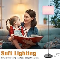 Vista 4 de Ambimall Lámpara de pie moderna de 60 pulgadas con pantalla, lámparas altas para sala de estar, dormitorio, oficina, comedor, pantalla rosa