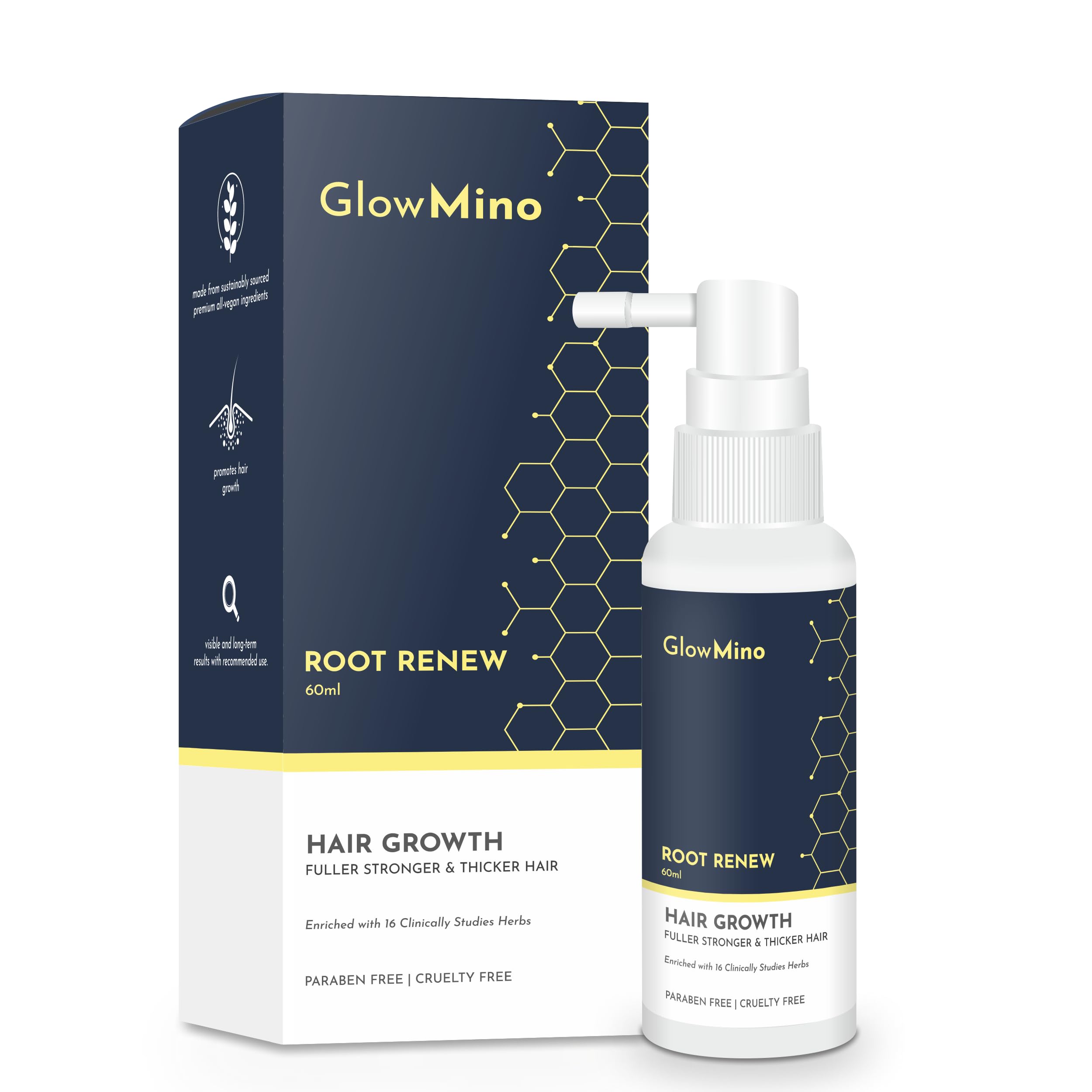 Glow Mino Root Renew Hair Growth Serum - Clinically Proven with 16 Herbs for Hair Growth 60 ml