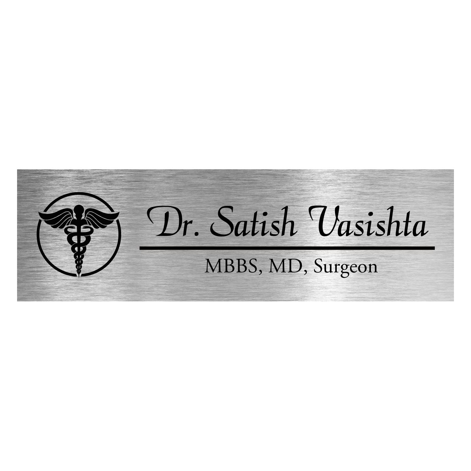 GFTBX Personalized Silver ABS Doctor Name Plate For Office & Home (12 x 3 inch, Silver)