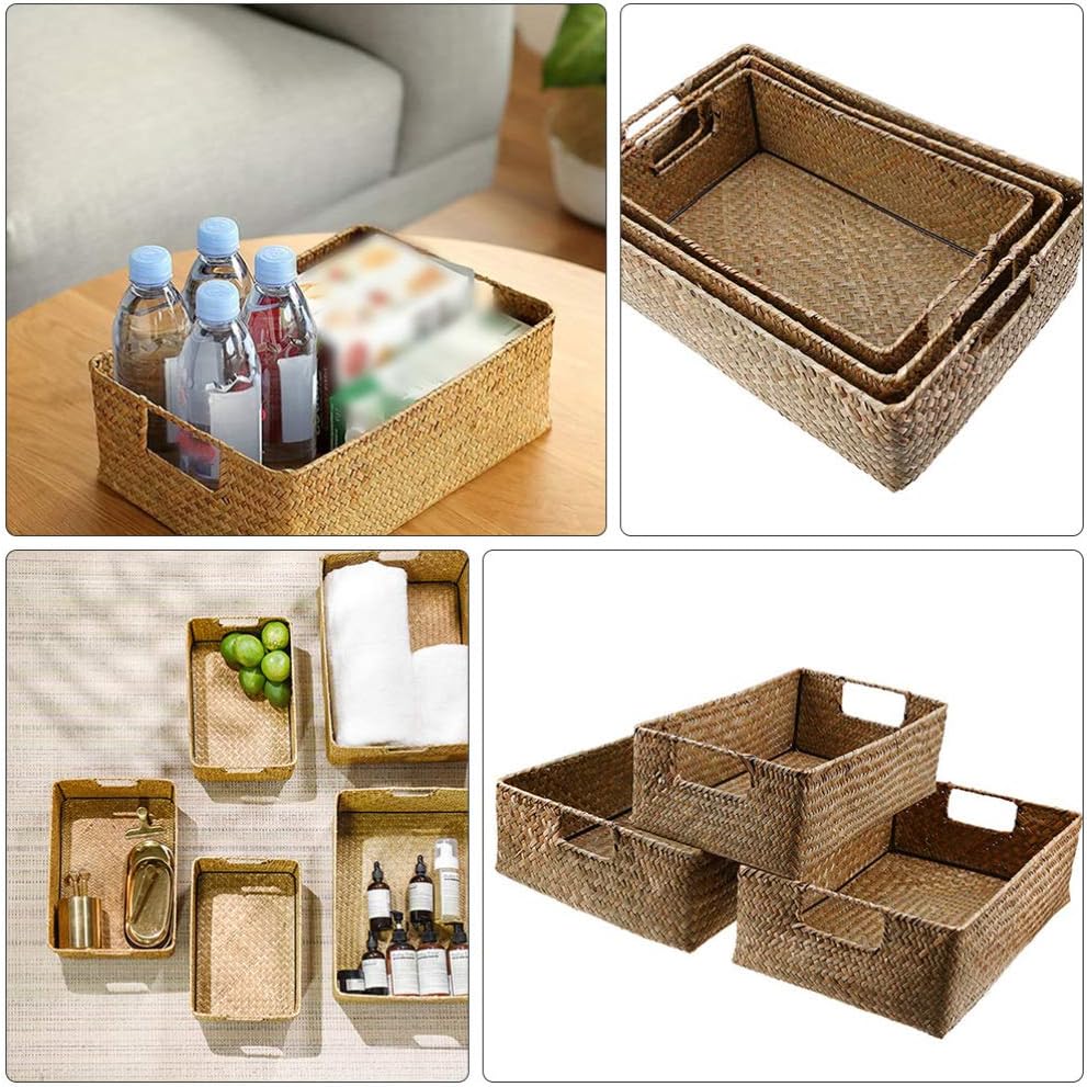 Basket Set Straw Basket Hand- Woven Storage Baskets with Handles Wicker Baskets for Organizing Decorative Baskets Farmhouse Decor XL Basket Set Small Wicker Baskets