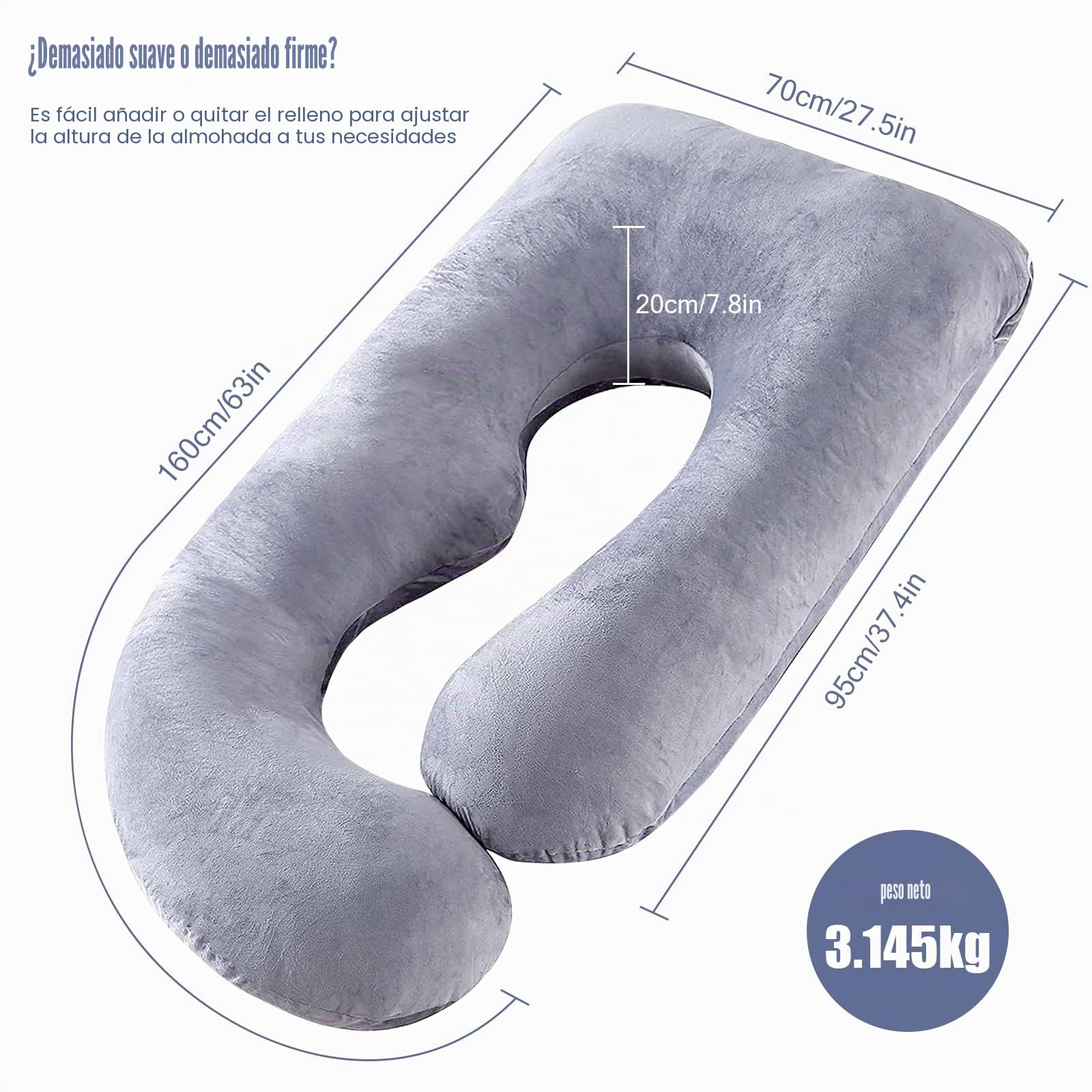 Labtec Almohada Embarazada Dormir, Almohada Maternidad y Cuerpo en Forma de U, Almohada de Cuerpo Completo, Caderas de Maternidad, piernas, Vientre para Embarazo y Espalda Almohada