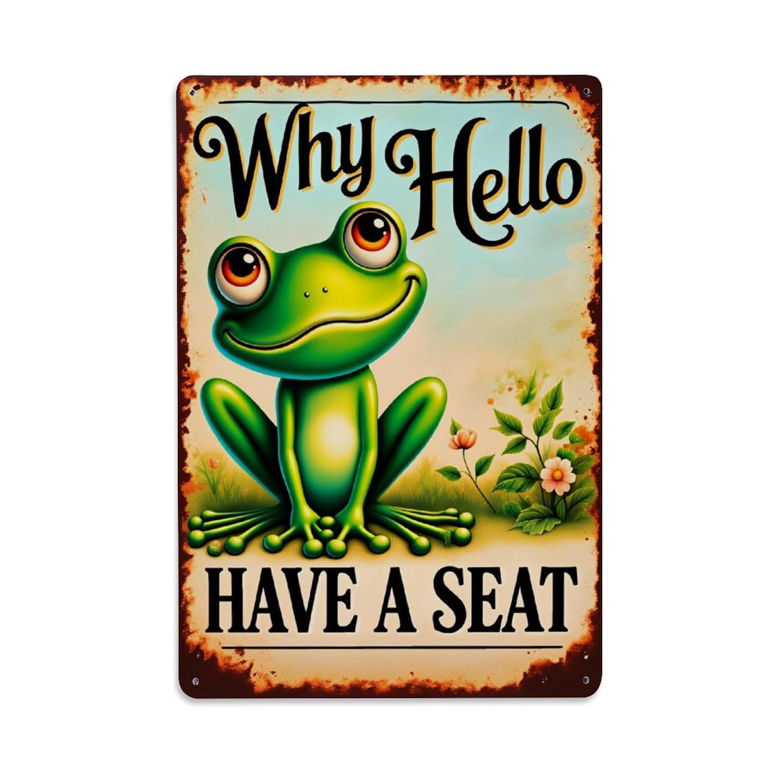 Enderetf Vintage Frog Welcome Sign Art Print Tin Sign Metal Poster, Home Bar Garage Man Cave Cafe Indoor & Outdoor Wall Decoration 8X12inches