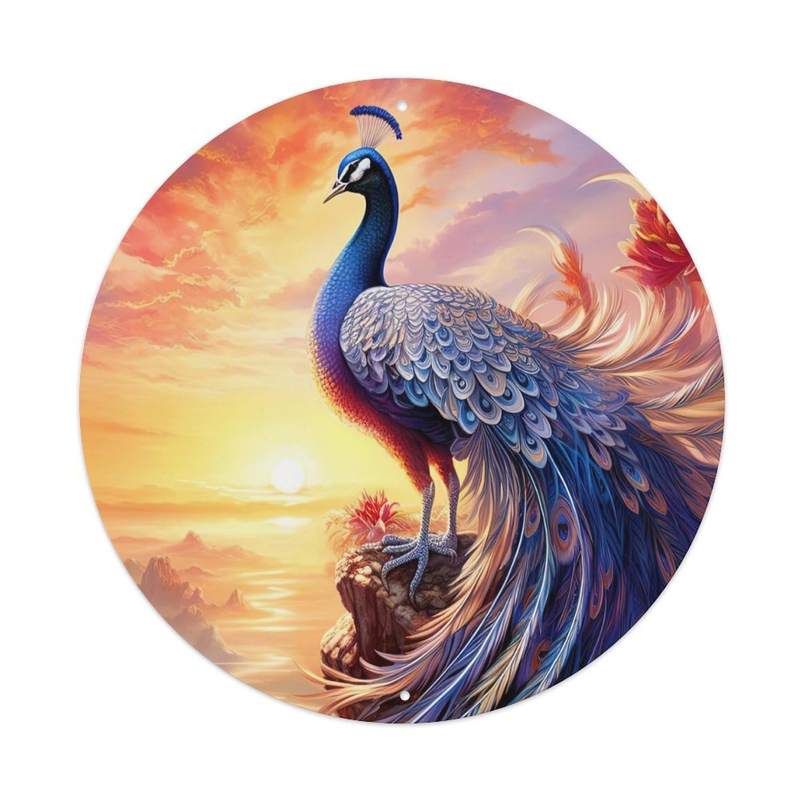 Visual Art Animal Peacock Vintage Metal Tin Sign Plaque Wall Decor for Cafe, Club, Garden Round Metal Poster 8x8Inch