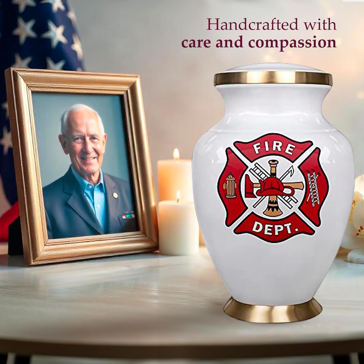 Trupoint Memorials Cremation Urns for Human Ashes, Military and Patriotic Decorative Burial Urn for Veteran Adult Men and Women, Large Fireman