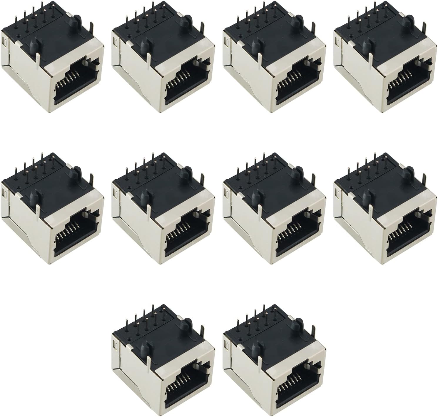 RJ45 PCB Jack 10PCS Shielded RJ45 8P8C 90 Degree Angle Network Modular Connector for PCB, CAT5/5e/6 Computer LAN 8P8C Female Connector