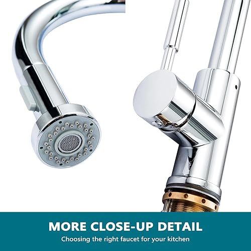 Miniatura 4 de SATICO Grifo de cocina cromado con rociador extraíble Arco de un solo agujero manija interruptor de botón fregadero de cocina grifos modernos de