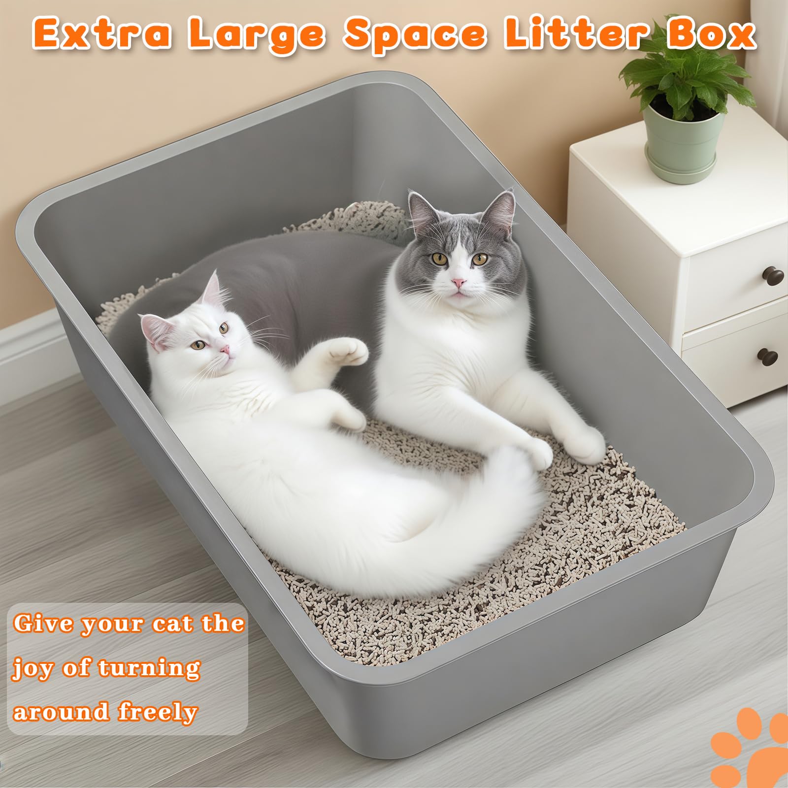 Lettiera XXXL con coperchio, extra large 66 cm di lunghezza x 47 cm di larghezza x 39 cm di altezza, lettiera per gatti grandi, a prova di perdite, facile da pulire (grigia)