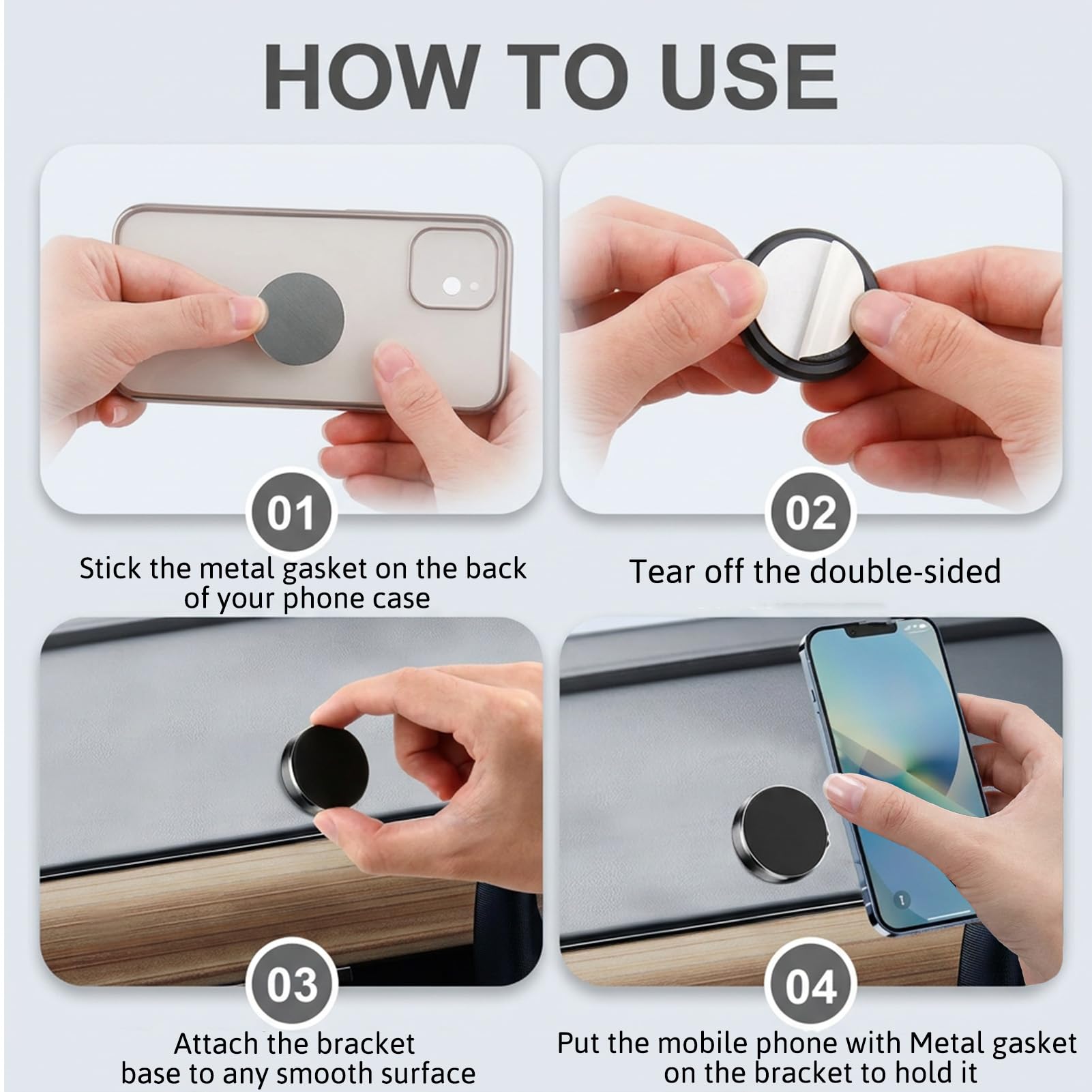Mowpiny 2 Piezas Soporte Magnetico Movil Coche, Imán Pequeño Redondo para Coche Instalación Sin Herramientas, Iman Movil Adhesivo Universal para iPhone Samsung Huawei — view 4