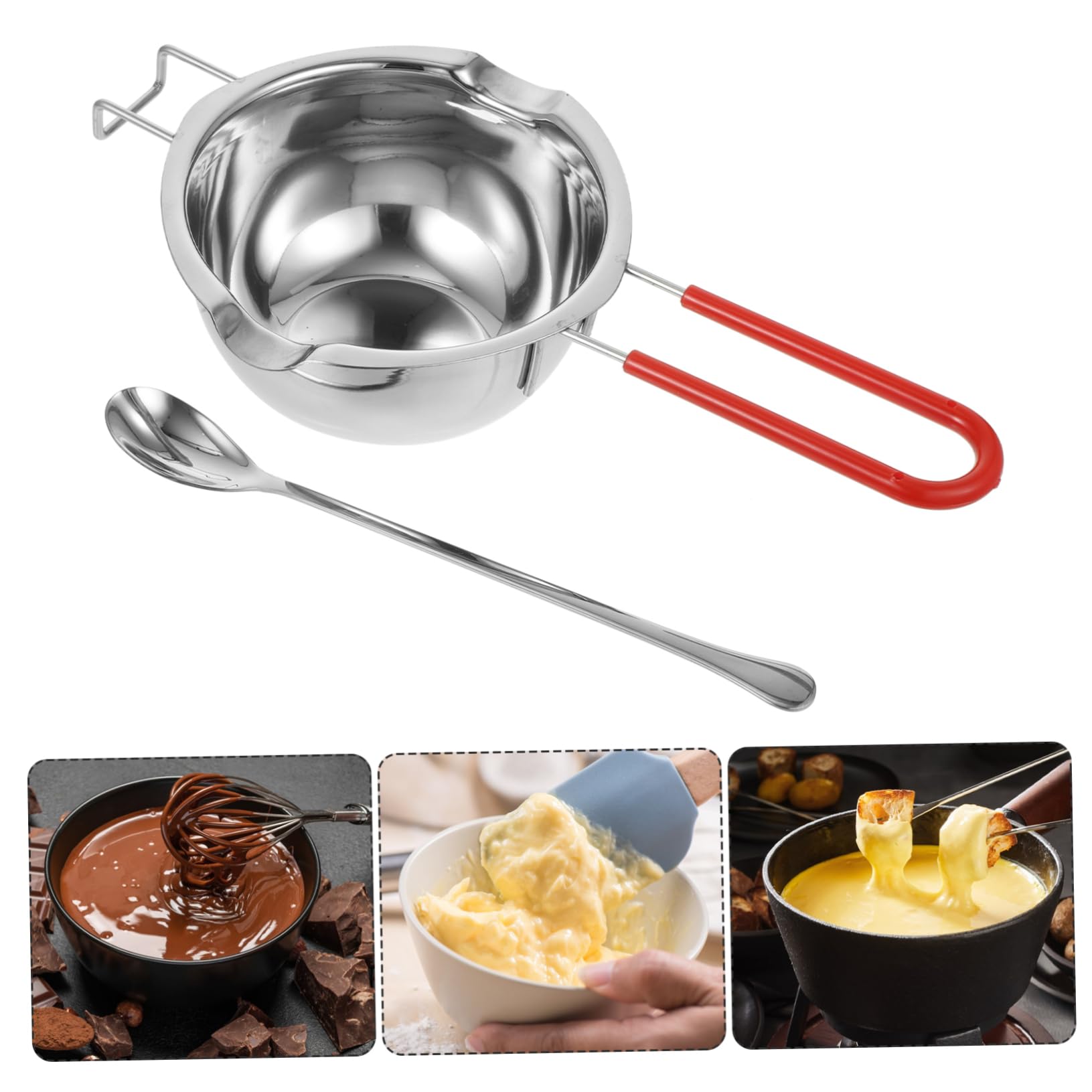COLLBATH Melting Chocolate Pot Cheese Warmer Candle Making Pot Stainless Steel with Mixing Spoon Ice Cube Heating Bowl Random Color