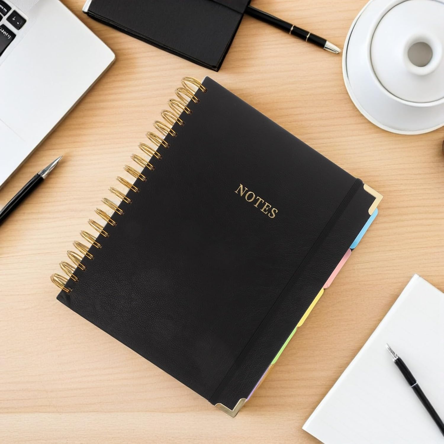 ARTIBETTER Lined Spiral Notebook A5 Pu Leather Cover Budget Planner Journal for Students Office Travel Money Organizer Black