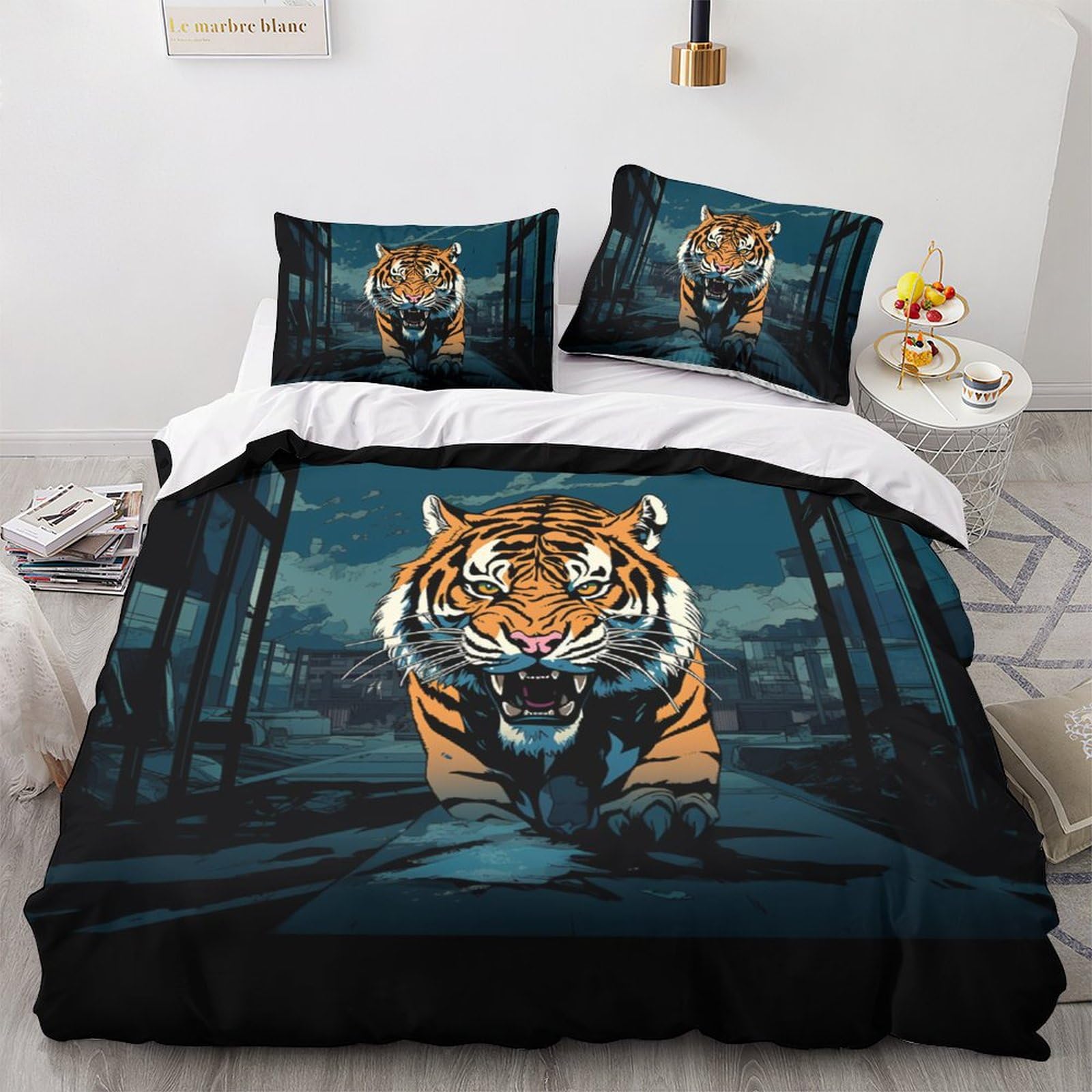 Housse de couette enfant imprimé tigre microfibre 220x240