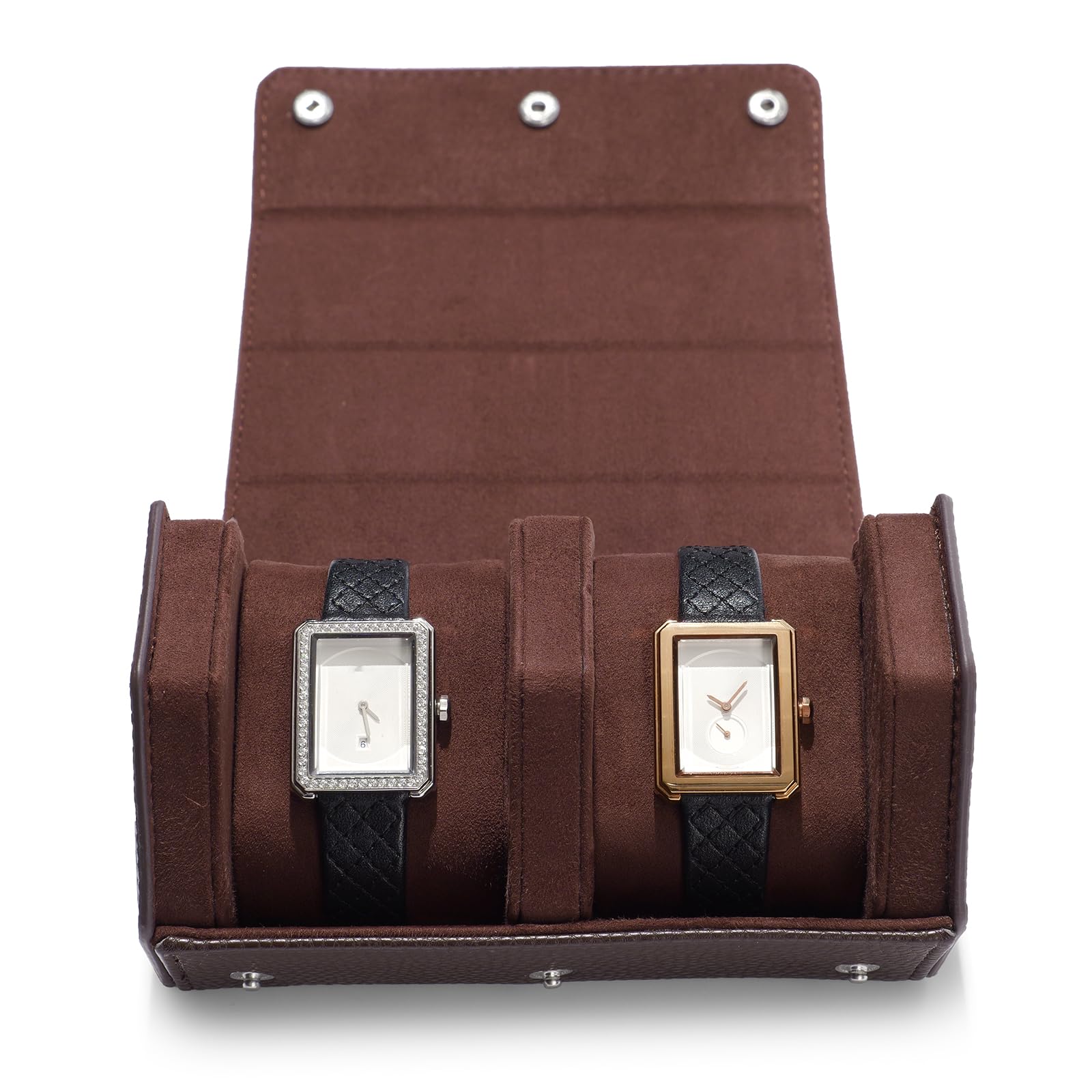 Boîte à Montres de Luxe en Cuir PU, étui de Rangement Hexagonal à 2 emplacements pour Montres, étui de Voyage Enroulable, Coffret Cadeau pour Noël, Anniversaire (Marron)