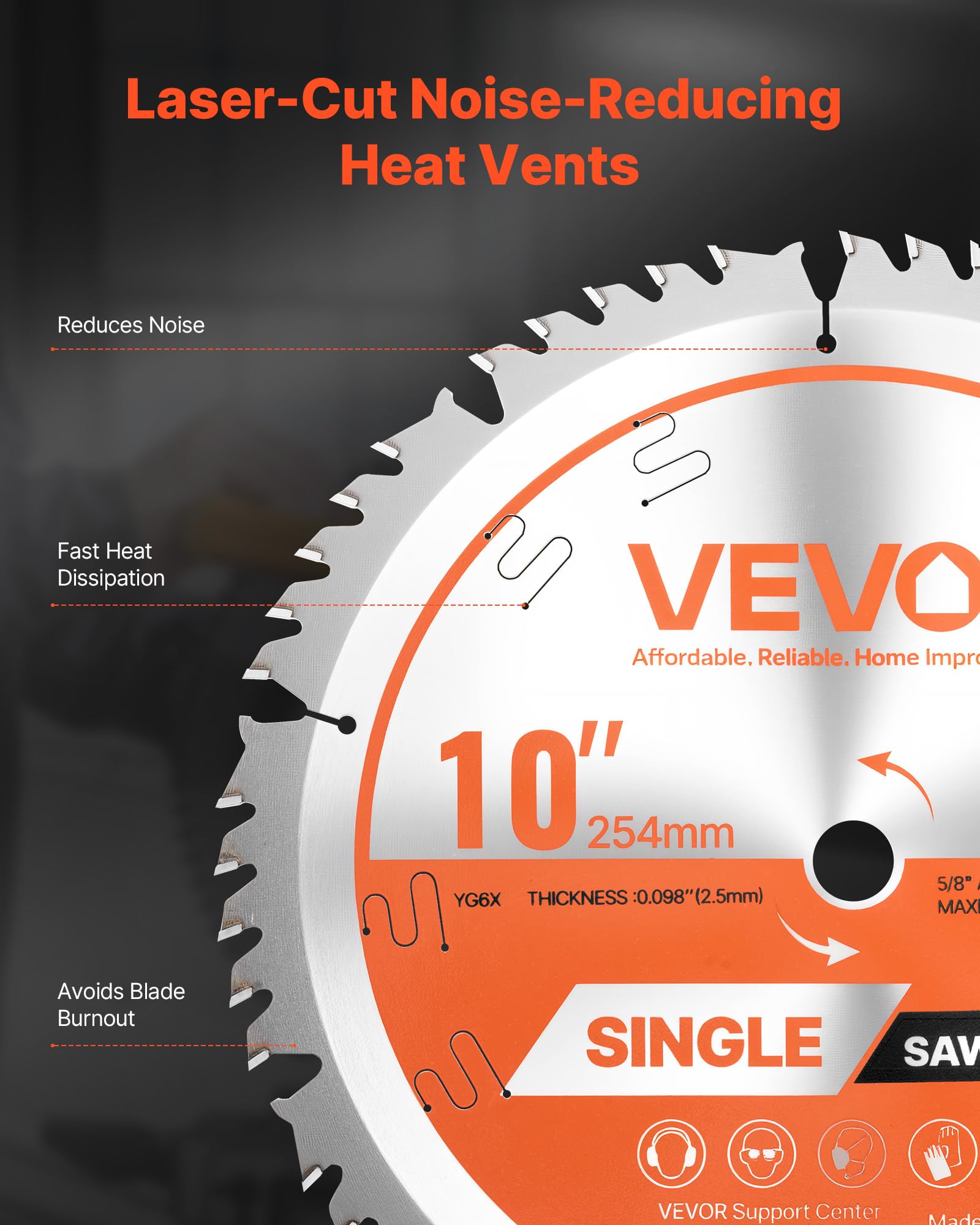 VEVOR Hoja de Sierra Circular 254 mm 50 Dientes Aleación 15,875 mm Mandril
