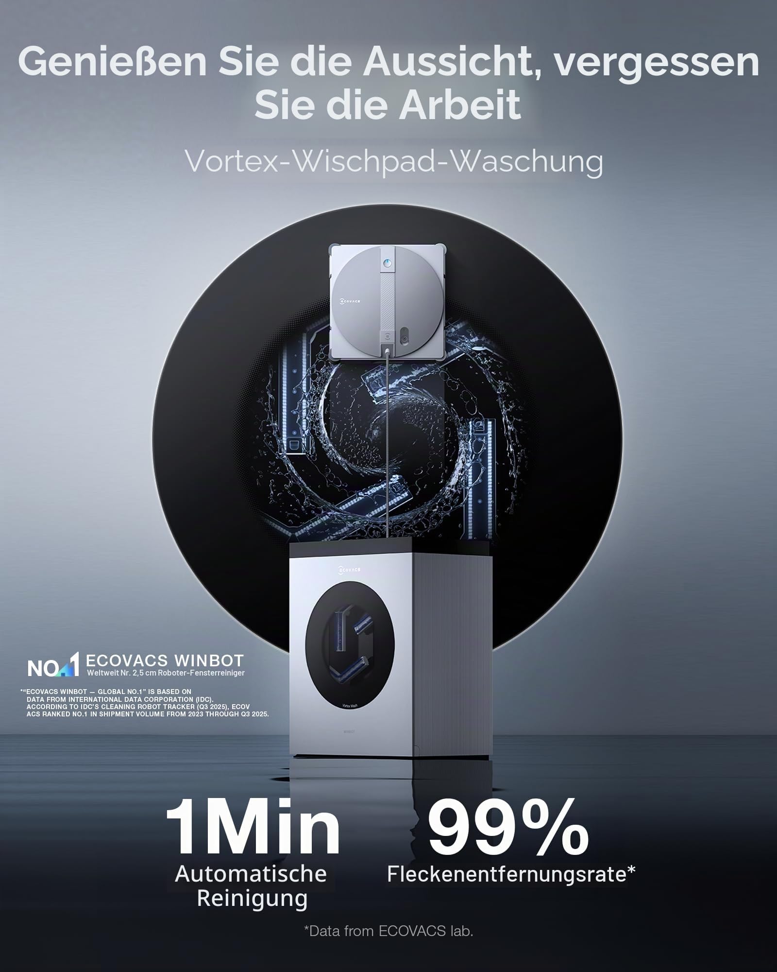 ECOVACS WINBOT W3 Omni Roboter Fensterreiniger mit Auto Pad Waschen & Multifunktionsstation, 8000Pa Saugkraft, Intelligente Reinigung mit Dreifachdüsen-Wassersprüher, 12-stufiger Schutz