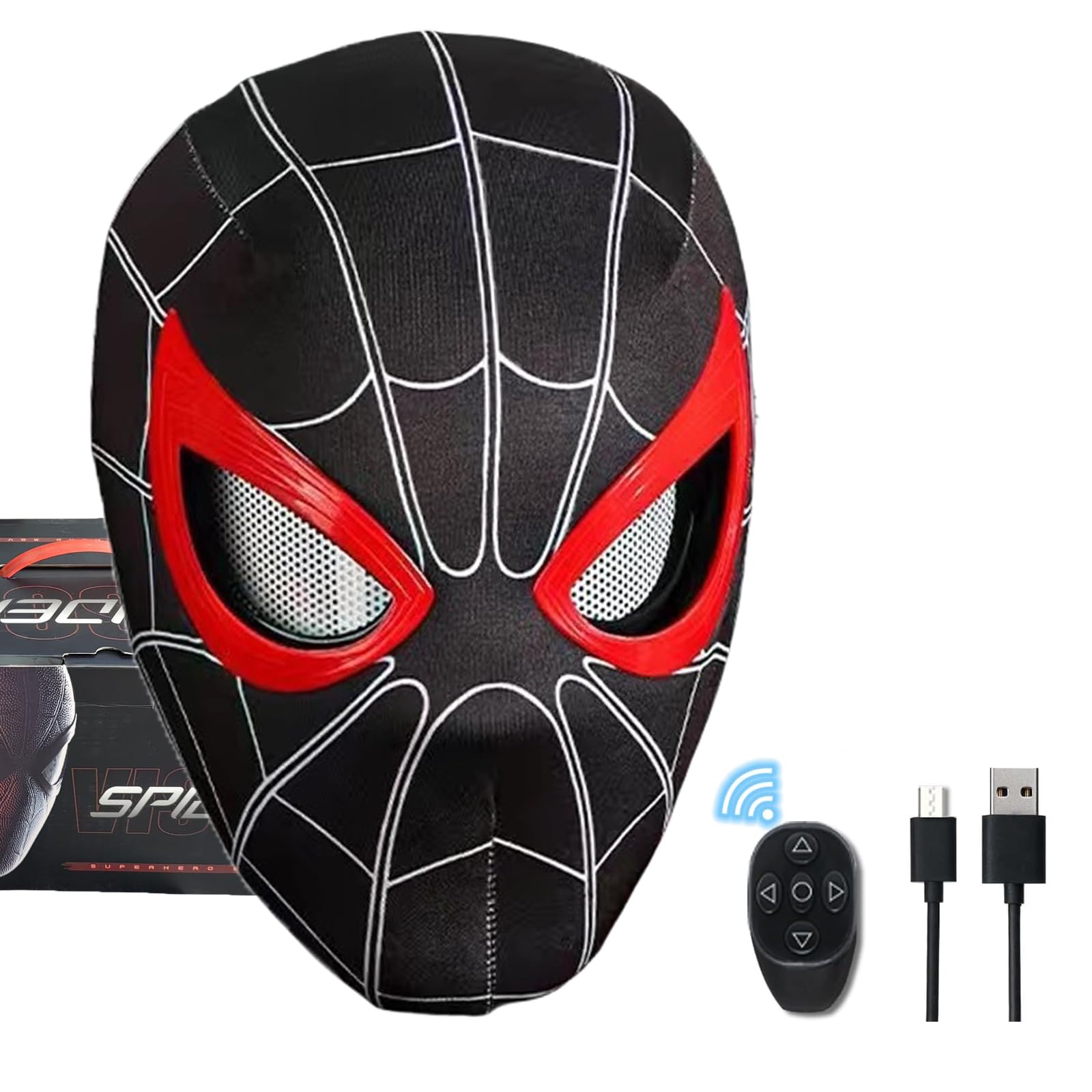 enttgoSpider Mask with Moving Eyes Ring-shaped Remote Control Halloween Costume for Birthday Christmas Carnival