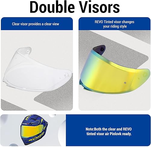 Miniatura 2 de SR6 Casco integral de motocicleta, equipado con viseras transparentes y multicolores, aprobado por DOT para carreras callejeras