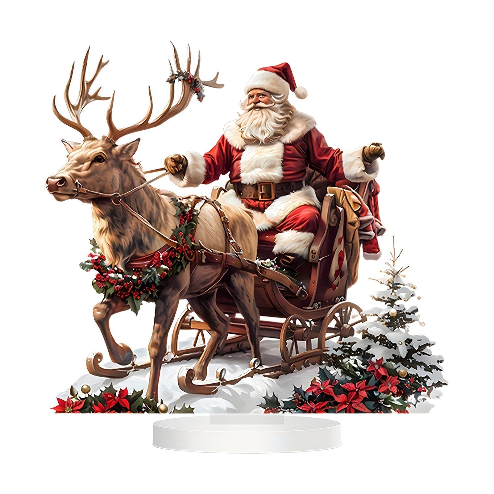 Christmas Reindeer Sleigh Santa Figurine | Holiday Santa Reindeer Sleigh Desktop Decoration,Holiday Desktop Ornament for Christmas