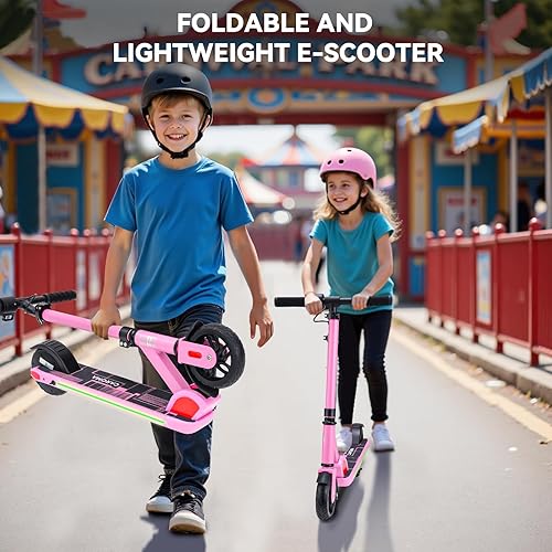 Miniatura 7 de Caroma Electric Scooter for Kids Ages 6-14, 150W180W Motor,10 MPH Max Speed & 7 Miles,Adjustable Height & Speed,Colorful Lights,LED Display,Foldable