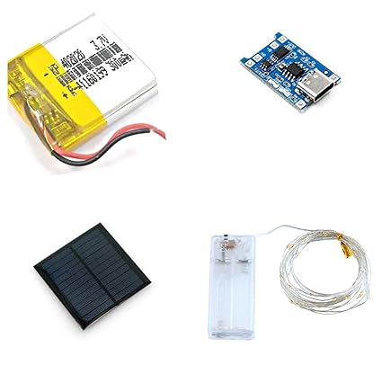 Luvik Combo of 5 Volt Mini Solar Panel with 3.7 Volt 300Mah Rechargeable Battery + TP4056 Type-C Charging Module 1 Pcs Wire String Fairy Lights Waterproof 30 LED
