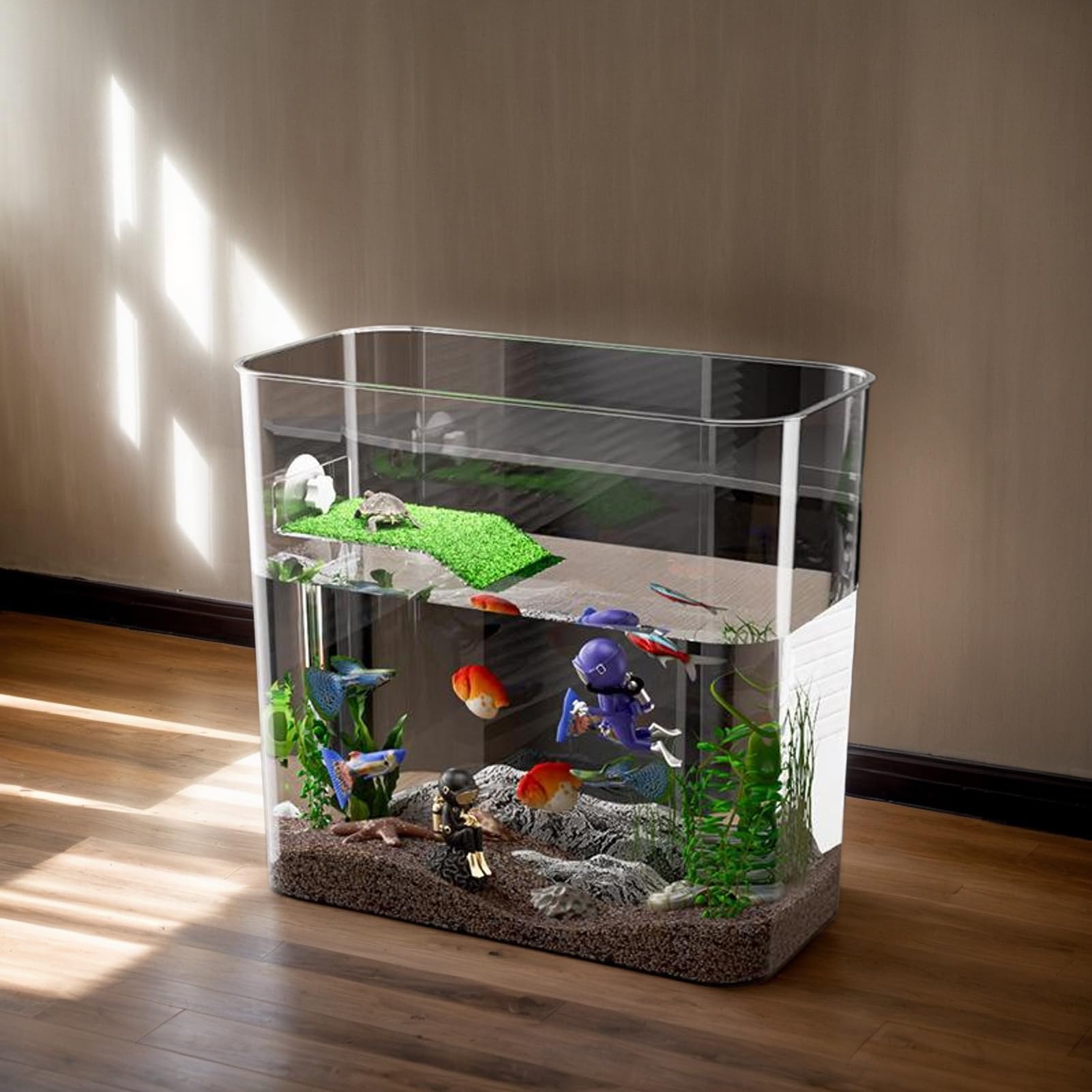 Akwarium Żółwi Przezroczyste Terrarium Gadów Z Wygrzewaniem I Karmieniem