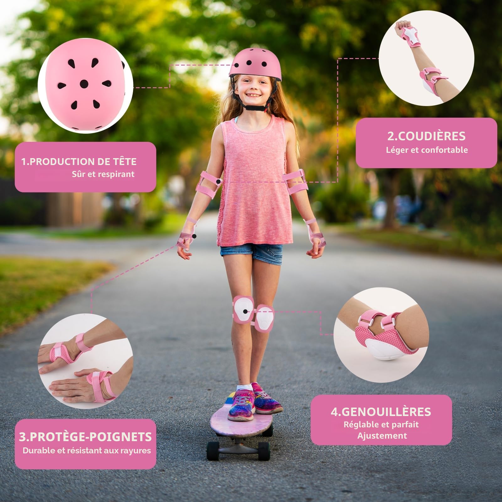 ZWOOS Protection Roller Enfants, Protections Coude Genoux Enfants, Protectiosn Velo Enfant, Protection Enfant Roller pour Roller, Skateboard, Vélo, Trottinette 3 à 10 Ans (Rose)