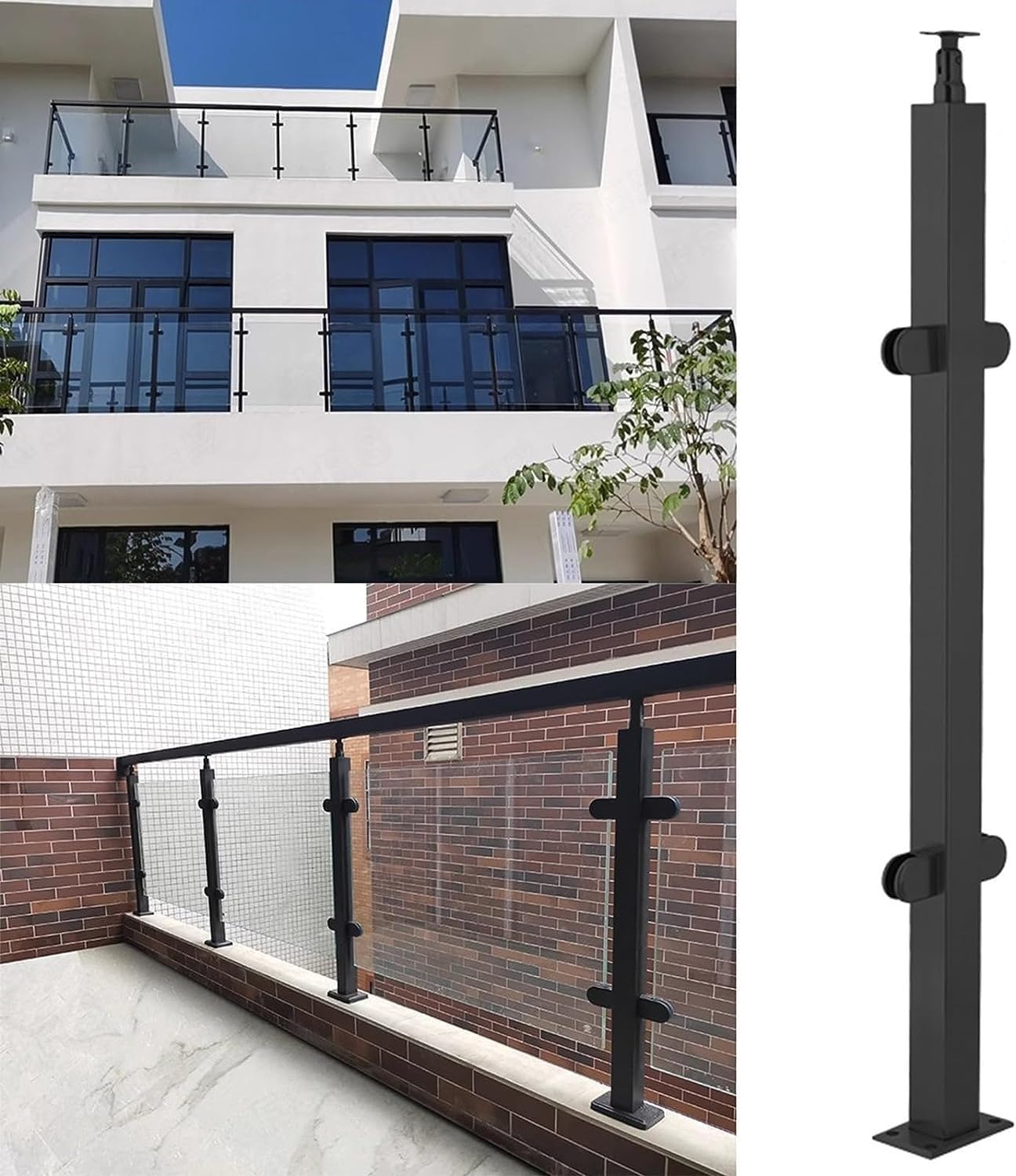 Poteau de garde-corps en verre en acier inoxydable architectural pour balcon de villa