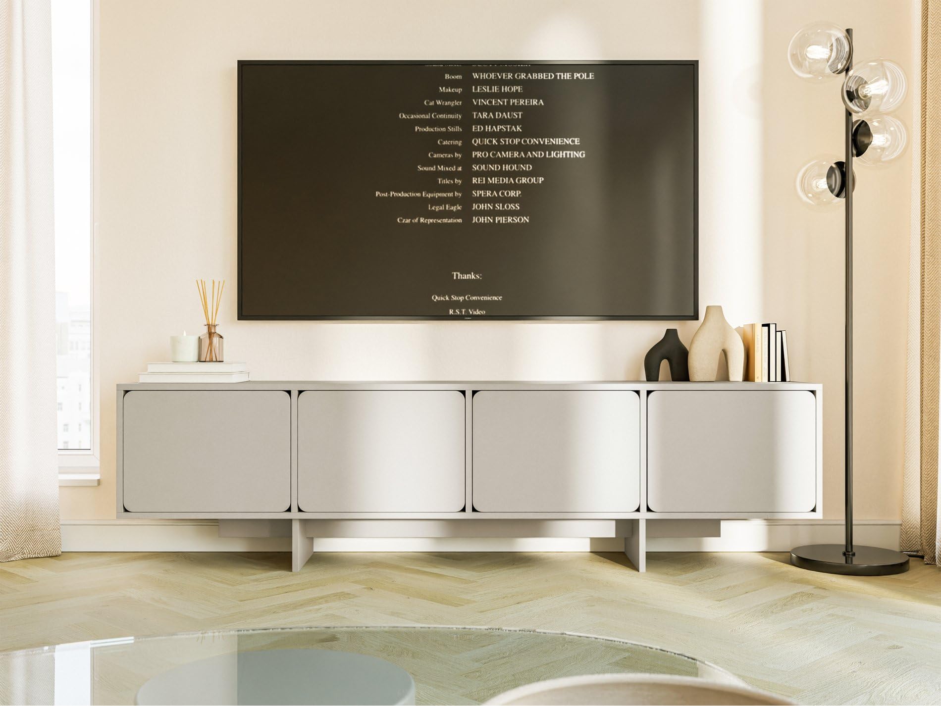 Selsey Wuwu - Armario para TV (4 Puertas, 200 cm), Color Gris y Beige