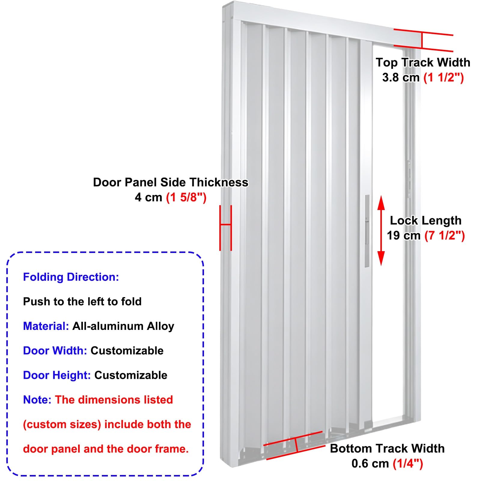 Porta a Soffietto Larghezze: 60 65 70 80 90 100 cm, Cancello a Soffietto Bianco con Serratura per Esterni, Porta Scorrevole Pieghevole per Divisorio Ambienti/Patio(39x98in/100x250cm)