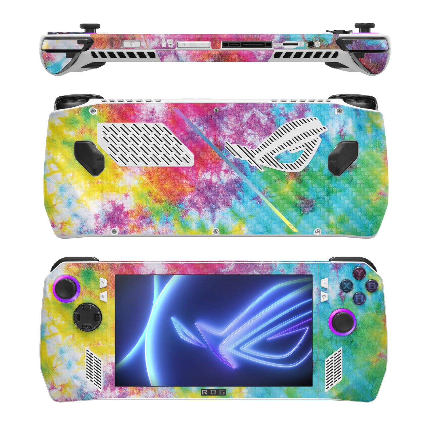 MightySkins Carbon Fiber Skin Compatible with Asus ROG Ally - Tie Dye Splatter | Protective, Durable Textured Carbon Fiber Finish | Easy to Apply