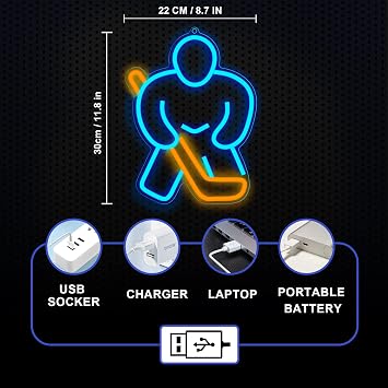 Ice Hockey Neon Sign Lampeez Ice Hockey Player LED Neon Signs for Hockey Room Decor, Light Up Signs for Wall Decor Hockey Gifts Neon Lights for Boys Teen Sports Party Decoration
