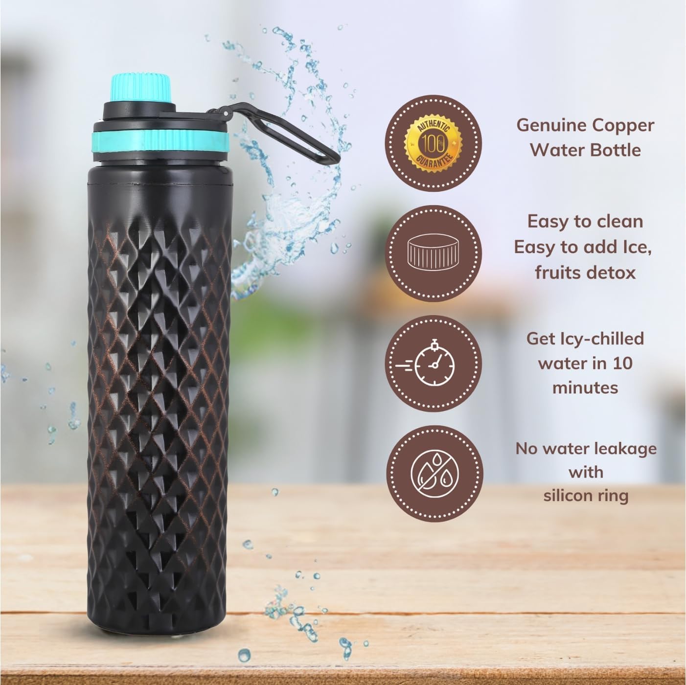 STAGLIFE Copper Water Bottles for Drinking Water for Men Women - Water Bottle Drinking Jug Tumbler - Vessel Dispenser with Ayurveda Benefits for Sports Fitness Yoga - 33 Ounces - Image 6