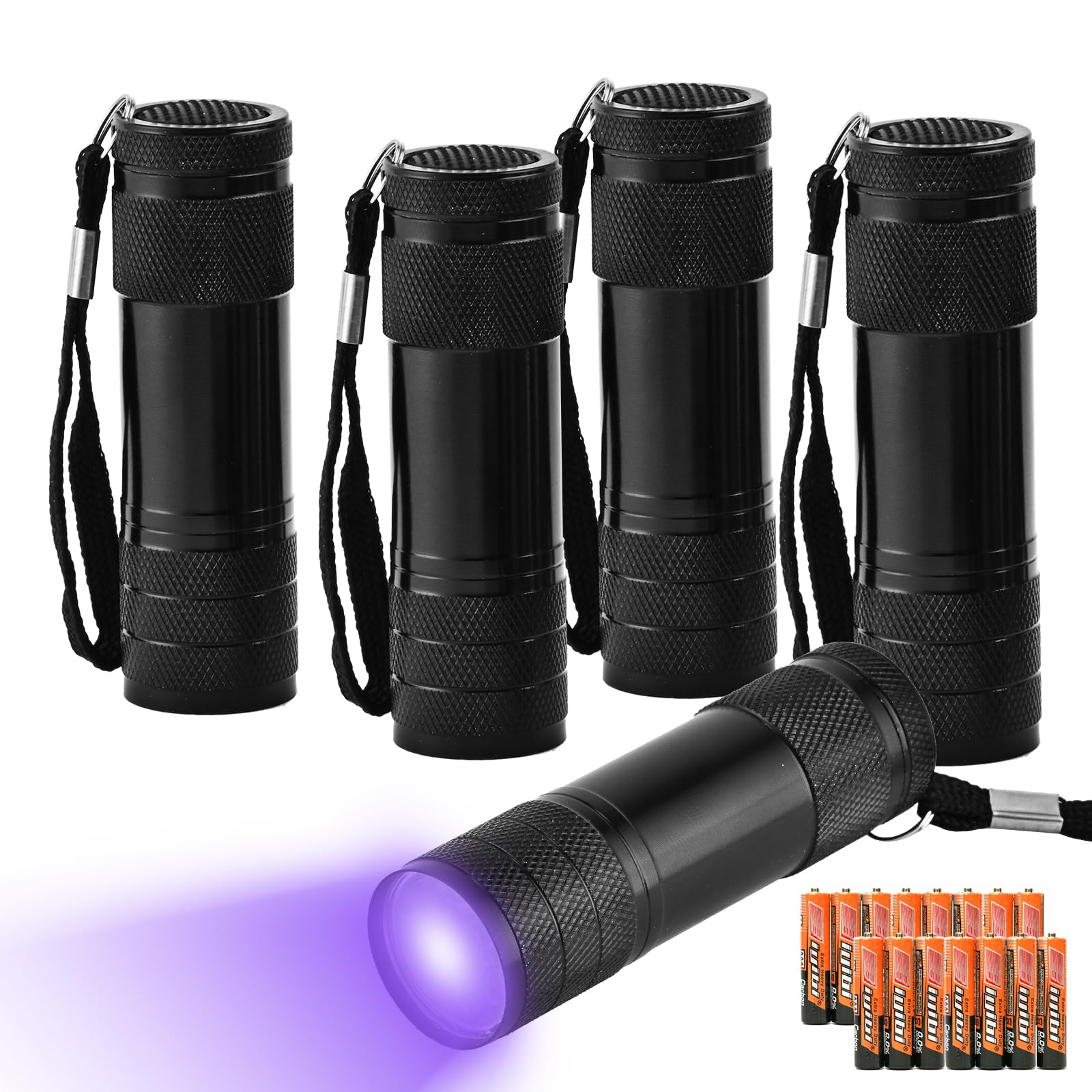 5 Pcs UV Black Light Flashlights Bulk, 9 Led 395-400nm Mini Blacklight Handheld Portable Torch Pet Urine Detector for Bed Bug, Hair, Dog Cat Urine and Stains Batteries Included