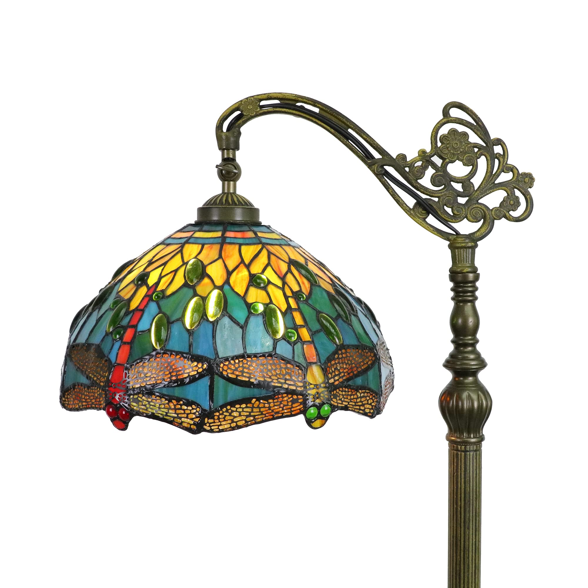 Tokira Lampada Tiffany da Terra Libellula, 12 Pollici Vetro Multicolore Lampada da Pavimento Vintage, Europeo Lampada da Pavimento Camera da Letto, Lampada da comodino[Senza Lampadina]