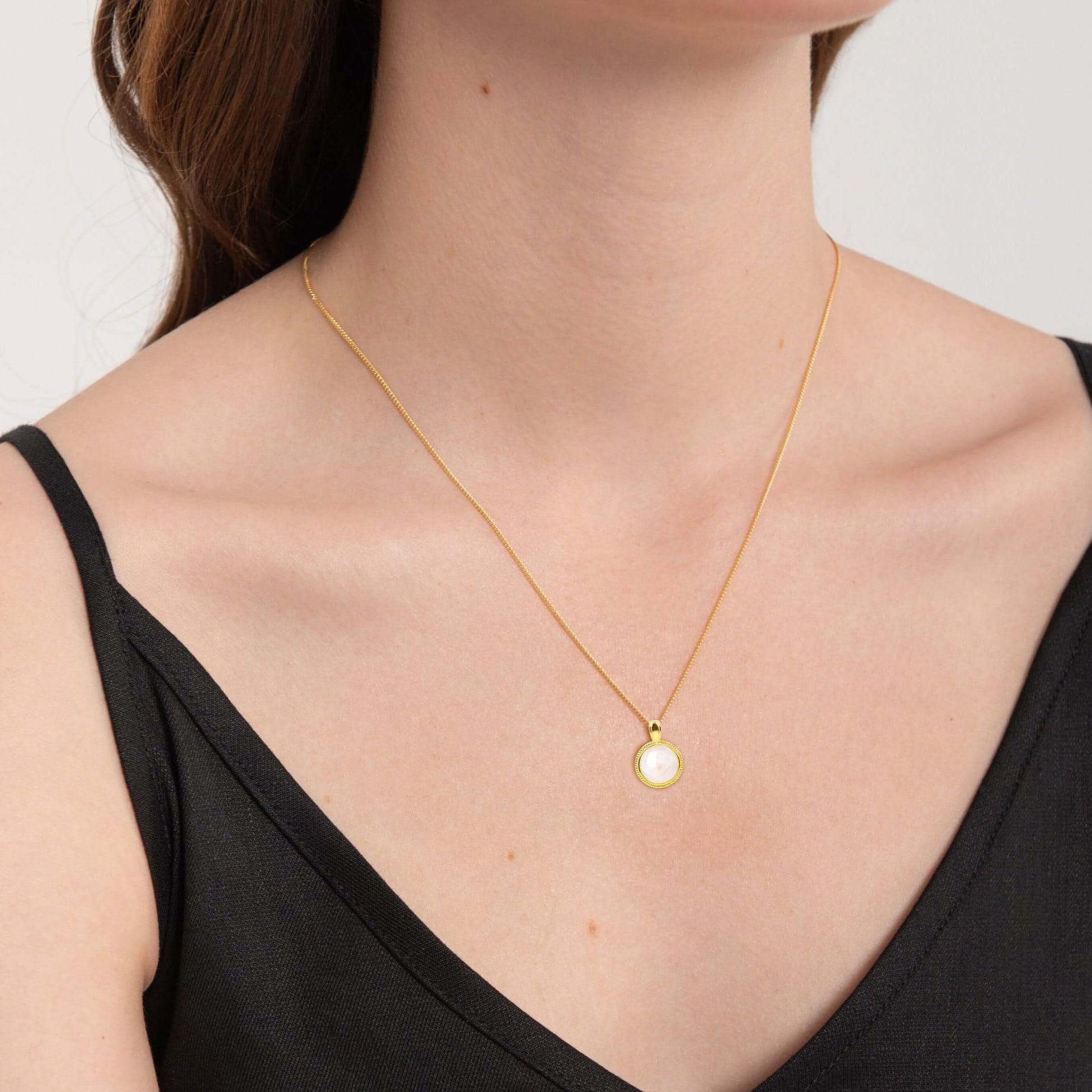 COAI Collana da Donna in Argento Placcato Oro con Ciondolo Circolare in Pietre Naturali