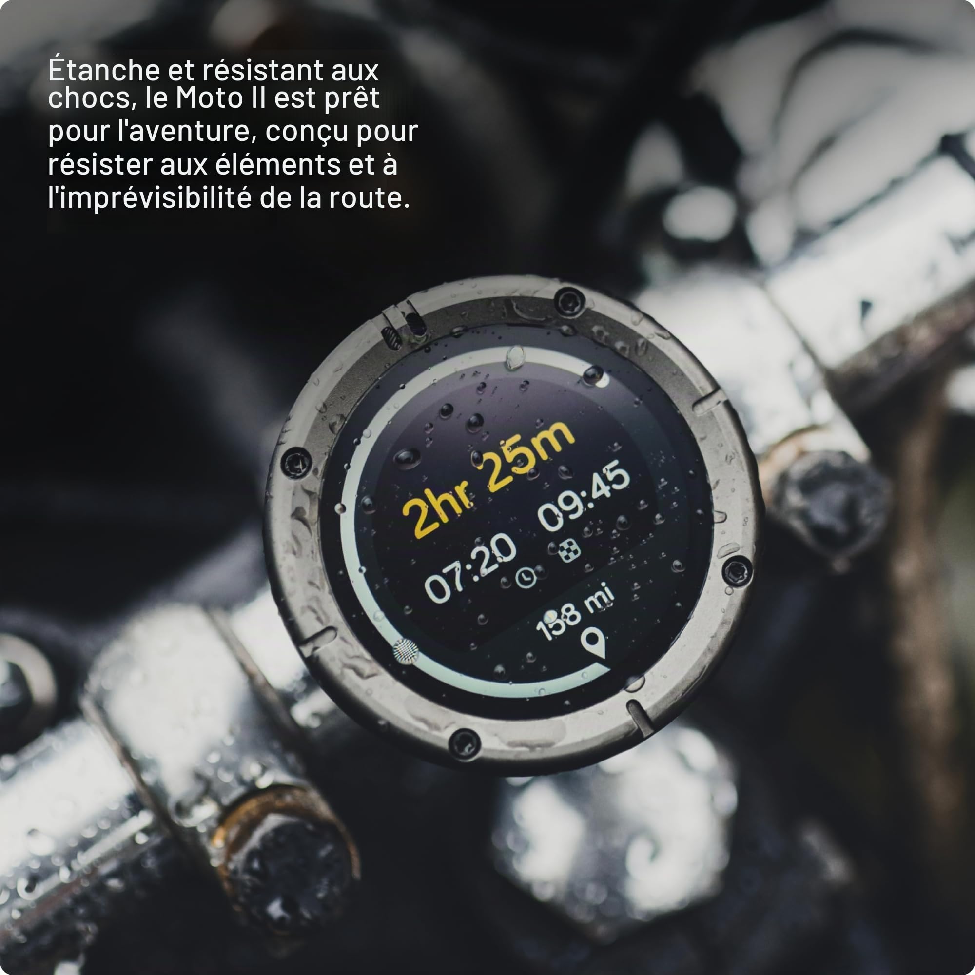 Beeline Moto II Metal Dispositif de Navigation pour Motos | Navigation Mondiale | Interface Mini-Carte | Autonomie de 14 Heures | IP67 étanche et Antichoc | Chargement USB-C avec Support de Sangle