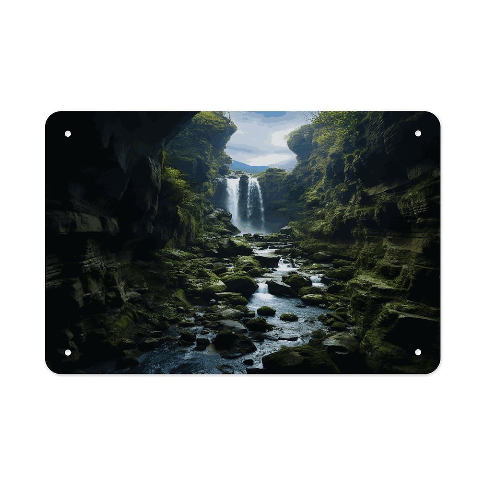 LDGSUPH Waterfall Cliff Metal Tin Sign Wall Art Prints Folded Edge Iron Sheet Painting with Holes for Wall Prints Decorative Picture Metal Signboard Decor Painting Wall Decor