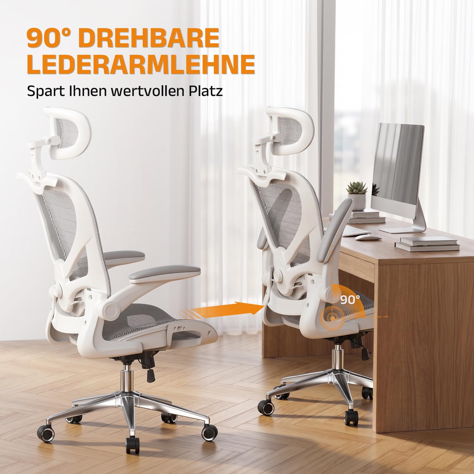 naspaluro Bürostuhl Ergonomisch Rollen Für Homeoffice, 150kg, Grau | Schreibtischstuhl hat 3D Kopfstütze, Verstellbarer Lordosenstütze und Armlehne, Drehstuhl Höhenverstellung Wippfunktion