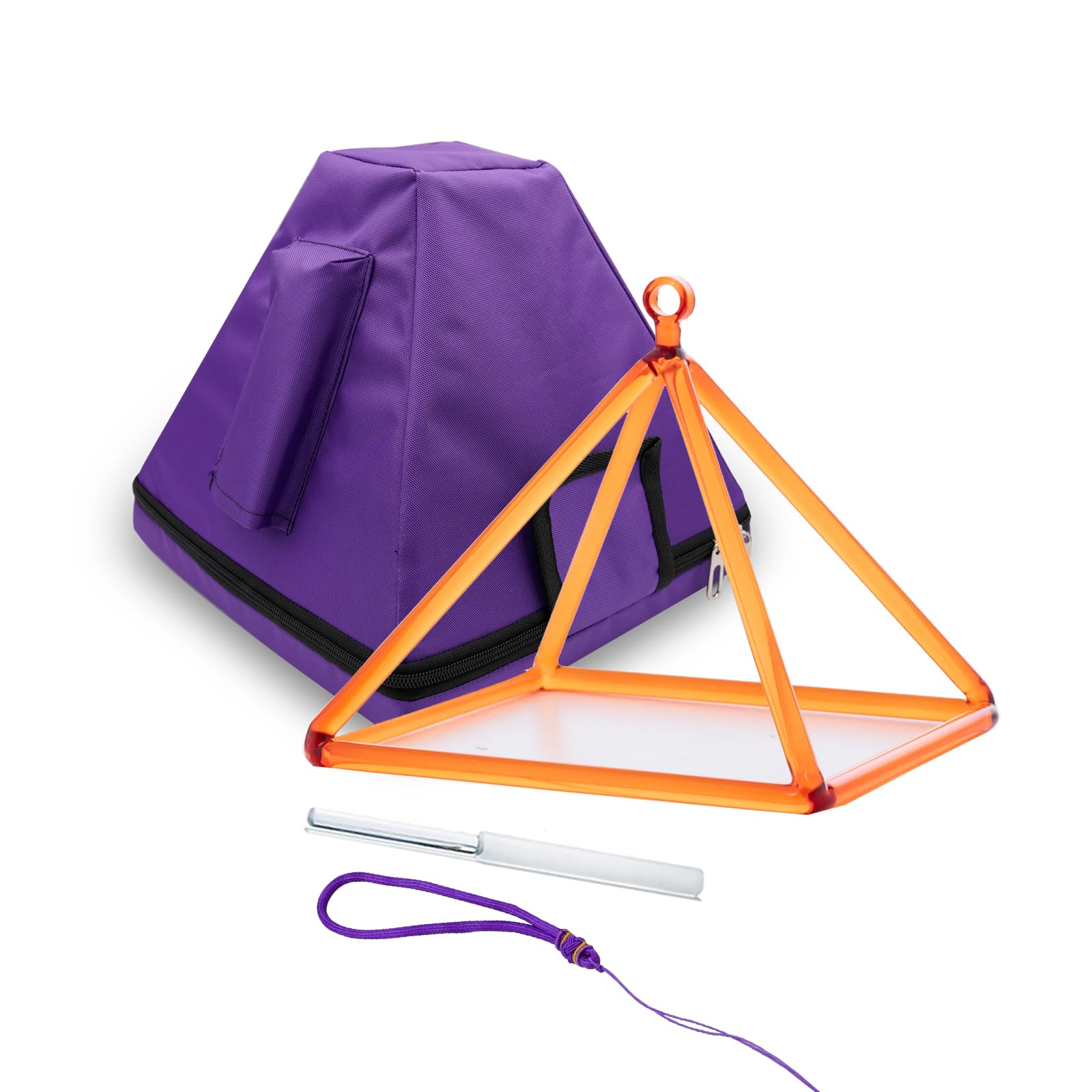 Hye-eun Piramide sonora di cristallo trasparente, colore arancione, 8 pollici, in quarzo trasparente, con bastoncini di cristallo e corda viola, borsa per il trasporto, per terapia acustica