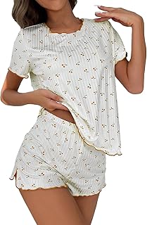 Conjunto de pijama para mujer de talla corta con estampado de cereza, con dobladillo dividido, color rojo