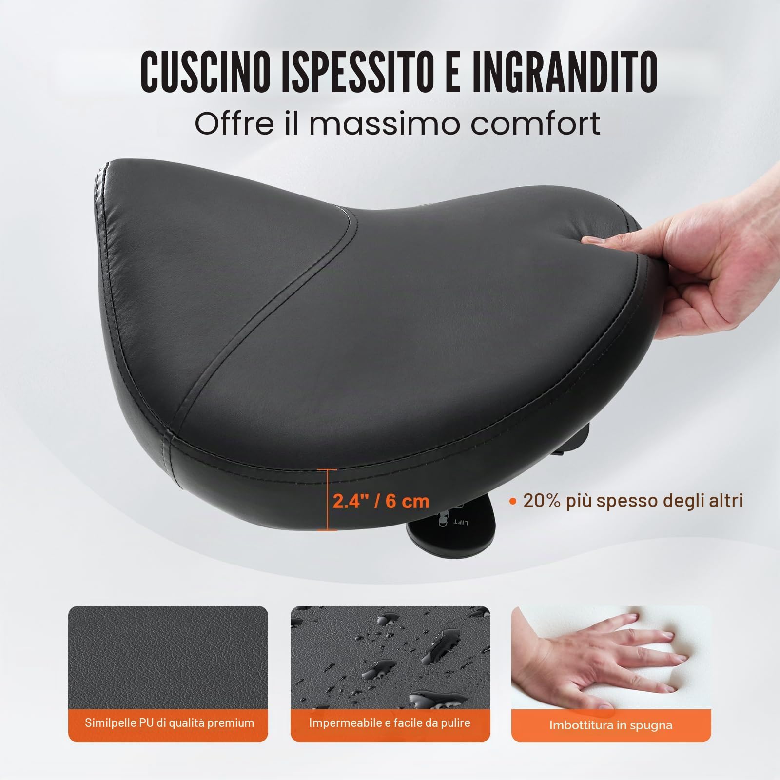 VEVOR Sgabello a Sella Altezza Regolabile 510-710mm Senza Schiena Capacità Carico Max. 181kg per Ufficio Salone Studio Parruccheria, Sedia a Rotella da Lavoro Girevole 540 x 540 x 510 mm per Ufficio