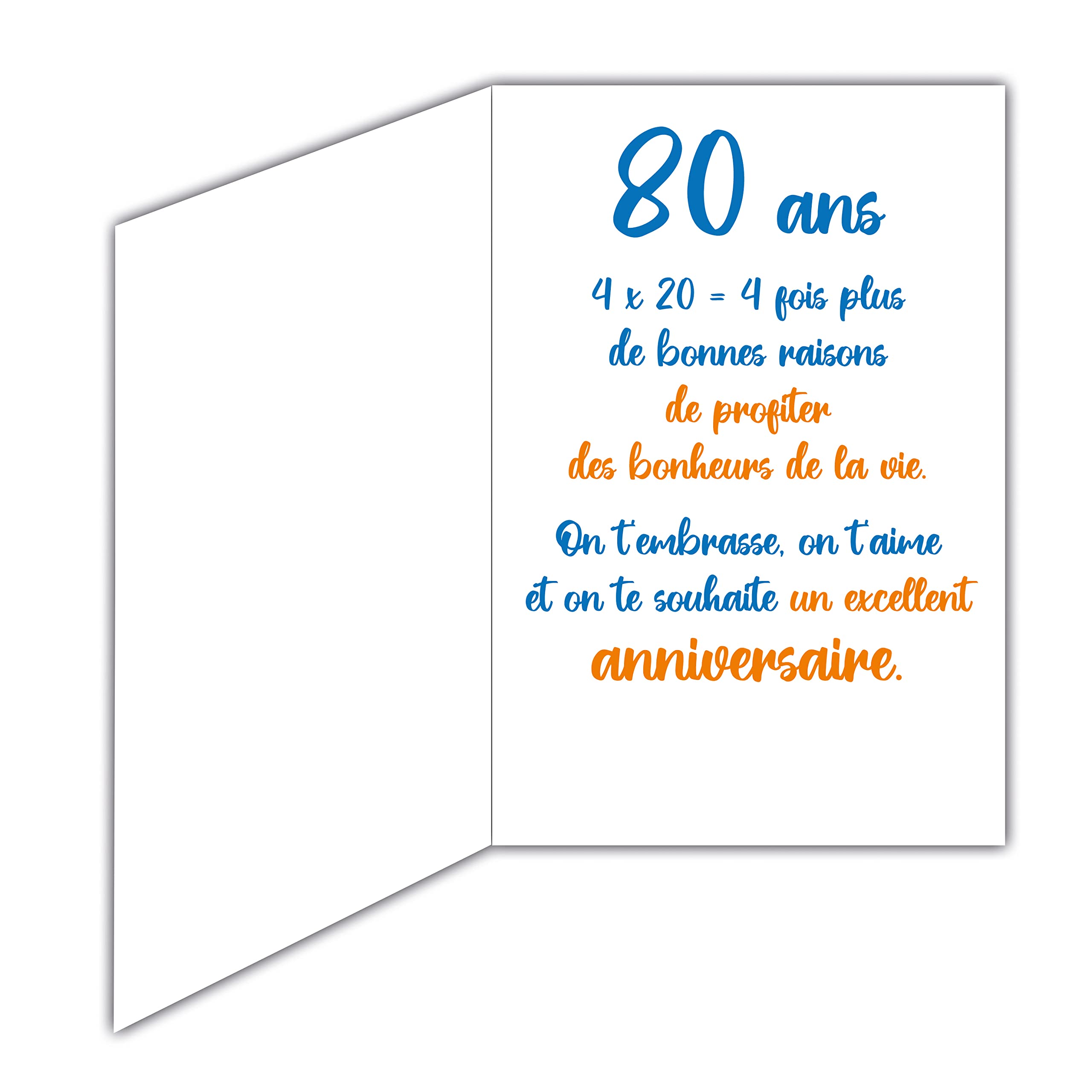 NobleWorks Biglietto 80° Compleanno Con Busta 12,7x17,8 Cm – Design Fiori Per 80 Anni – Divertente C10586MBG
