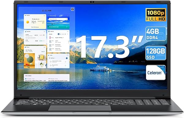 Naclud Laptops, 17.3 Inch Laptop Computer with Core i3 Processor, 4GB DDR3 128GB SSD, 60800mWh Battery, FHD IPS Display,