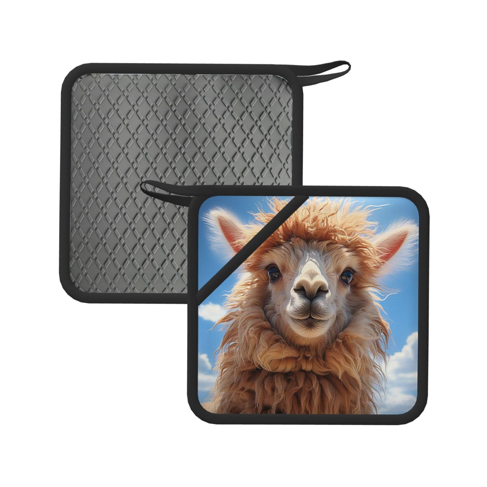 Pot Holders Set of 2 Kitchen Heat Resistant Potholders Funny Alpaca Llama Silicone Aunty-hot Pad Cotton Lining Oven Hot Pads for Cooking Baking BBQ Microwave Kitchen