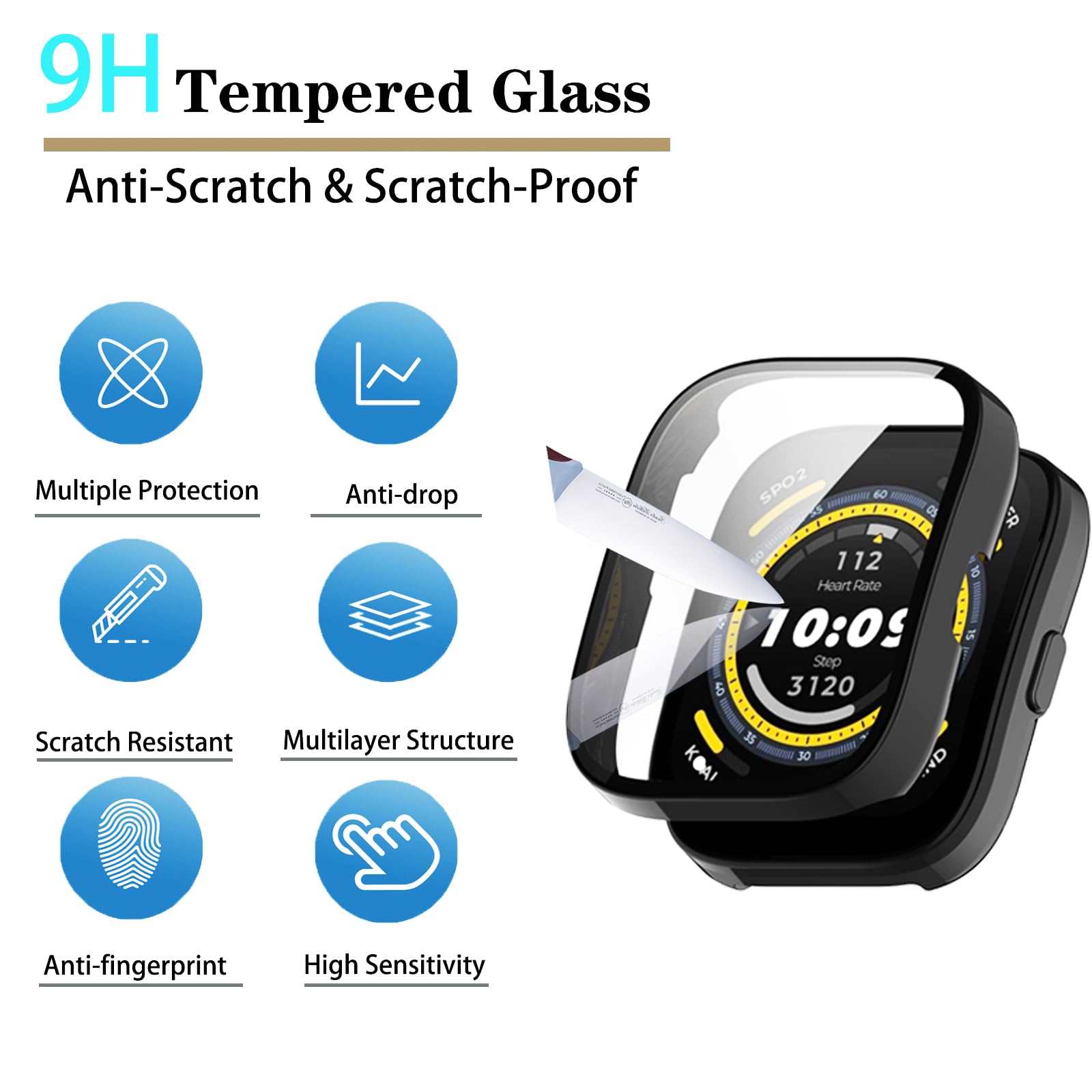 Qaerre [5-Pack] Screen Protector Case with Tempered Glass Compitible with Amafit Bip 5 Smartwatch, Hard PC Case Screen Protector Cover Bumper Accessories for Women Men