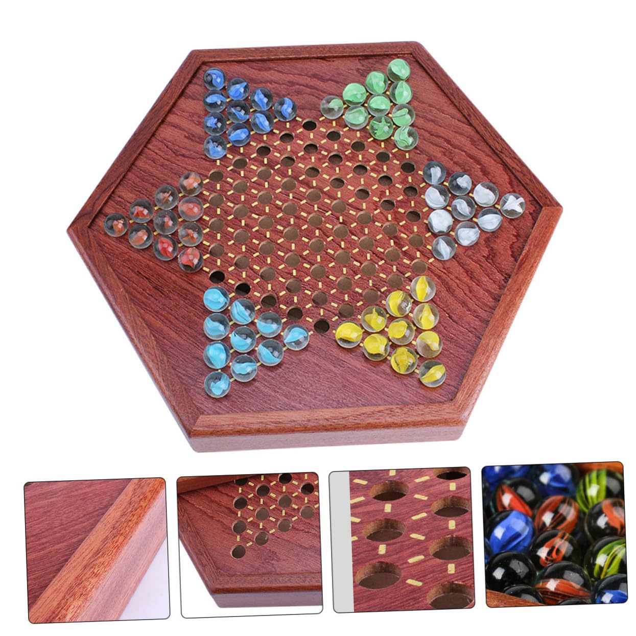 Set Gioco Dama Cinese in Legno con Scatola a Cassetto Esagonale, Gioco da Tavolo Strategico per Intrattenimento Familiare, Adatto a Giovani e Anziani