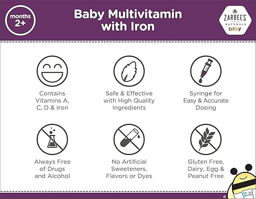Miniatura 8 de Zarbee's Naturals para bebé, 282, multivitaminas con hierro, incluye vitamins A, C, D, uvaMultivitamin with Iron, includes vitamins A, C, D -